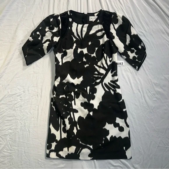 milly black and white dress Milly Black & White Print Silk Mini Dress UK 8  Reliked